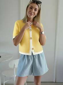 Áo khoác cardigan dệt kim mềm mại, thời trang kiểu Pháp dành cho nữ, áo len dáng rộng, ngắn tay, thích hợp cho mùa thu/hè. - Nhiều màu - Xem 3