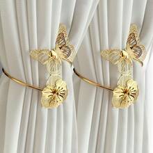 2 件装金色花朵合金窗帘绑带，装饰性窗帘扣夹，适用于客厅、卧室、餐厅、窗户装饰配件 - 彩色 - 查看 11