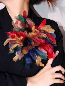 15cm Broche de solapa de pluma de avestruz falsa de alta calidad y estilo retro clásico, accesorio de moda versátil para regalo. Broche de pluma de avestruz vintage europeo y americano, broche decorativo unisex para vestidos, fiestas, manualidades y accesorios para el cabello - flor - Ver 14