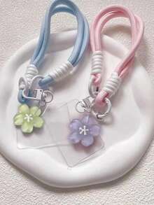 1 pieza Llavero con colgante de Sakura de gelatina estilo INS, cadena trenzada, accesorio de encanto de teléfono corto - Multicolor - Ver 7