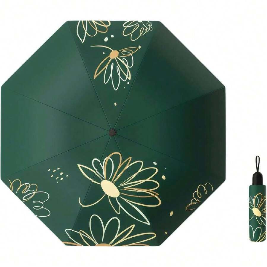 Meichoon - Paraguas de viaje con protección UV UPF 50+, portátil, compacto, 8 costillas, ligero, impermeable y resistente al viento, diseño de flores simple para mujeres para senderismo y mochilero,36986447 - verde menta - Ver 1