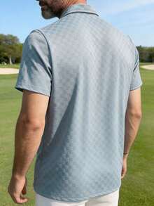 GOLDREDY Men's Vintage Plaid Pattern Soft Breathable Fabric Comfortable Elegant Fashion Golf Polo Shirt, Short Sleeve For Summer - Dusty Blue - View 6
