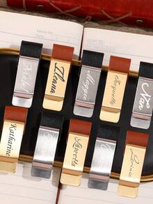 1pc Customized Logo Stainless Steel & Leather Pen Holder, Pen Clip, Notebook Bookmark Organizer, Pen Case, Office Stationery, Accessories, Money Clip, TN Planner Pen Holder - Multicolor - View 5