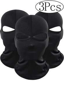 Set de 3 máscaras faciales térmicas de doble orificio para hombres - Cobertura completa de la cara en negro y blanco, adecuada para esquiar, ciclismo y deportes al aire libre durante todo el año | Tela de poliéster resistente al viento y bloqueadora de rayos UV | Máscara facial deportiva casual para todas las estaciones con cobertura completa de la cara - Multicolor - Ver 2
