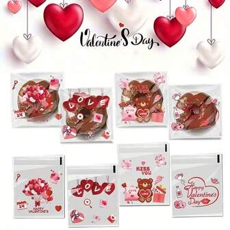 100 Stücke Herz-Muster Geschenktüten, Happy Valentine's Day Geschenkverpackung Tüten, selbstklebende Tüten geeignet für Veranstaltungen, Partys, Hochzeiten, Verlobungen, Jahrestage, Valentinstag Dekorationen