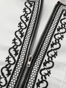 穆斯林男士长袖刺绣连帽拉链长袍，宽松休闲伊斯兰男士长袍，柔软面料，四季皆宜 - 白色 - 查看 5