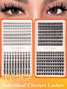 400pcs D-Curl Fluffy False Eyelashes Set, High Volume Artificial Lashes Kit, DIY A/B/C/D 10-16mm Lashes, Suitable For Beginners, Daily DIY Makeup, Lightweight & Reusable, Suitable For Travel & Occasions, Cluster Lashes, Individual Lashes, False Eyelashes, Artificial Lashes - Màu Cam cháy - Xem 3