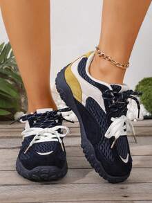 男女通用厚底复古厚底运动鞋，欧美风舒适休闲运动鞋，2025年秋季新品上市 - 寶藍色 - 查看 3