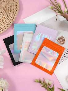 100/50/20/5pcs Reusable Ziplock Bags, Various Sizes Reusable Ziplock Bags, Transparent Holographic PVC Jewelry Bags, Colorful Plastic Aluminum Foil Bags, Multiple Sizes And Colors Available - Multicolor - View 4