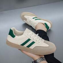 New Men's Breathable Casual Shoes, Lightweight Flat Canvas Casual Sneakers - White and green - View 5