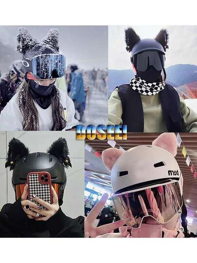 Decoración desmontable de orejas de gato de peluche con campana para motocicleta eléctrica, conductor, casco de esquí