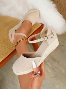 Women's Elegant Strap Buckle Decor Wedge Heel Platform Shoes, Suitable For All Seasons - Apricot - View 8