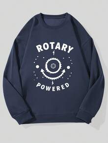 Sudadera Casual de Cuello Redondo con Patrón ROTATORIO para Hombre - Azul Marino - Ver 6