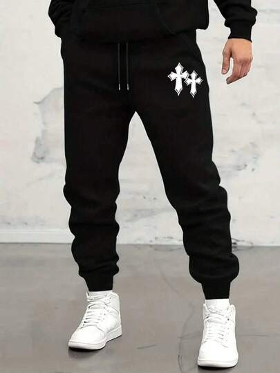 男士纯色简约百搭针织裤，十字印花，时尚有型，适合运动和休闲场合，款式多样，穿着舒适。女士们可以买来送给男友或丈夫，这将是一份很棒的礼物。