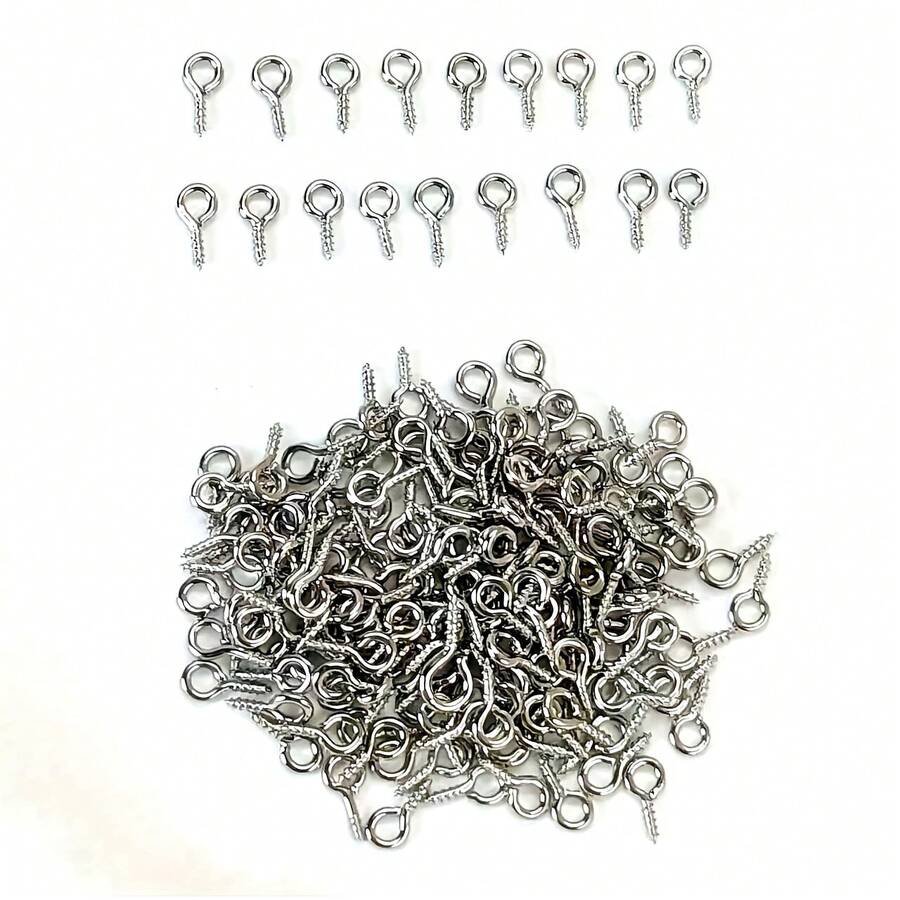 200pcs Assorted 4/5/6mm DIY Sheep Eye/Threaded Screws For DIY Jewelry Making, Suitable For Various Small Accessory Hole Connections - Silver - View 1