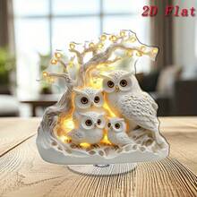 2D亚克力桌面摆件，采用旋转2D猫头鹰家族图案设计，非常适合提升办公氛围