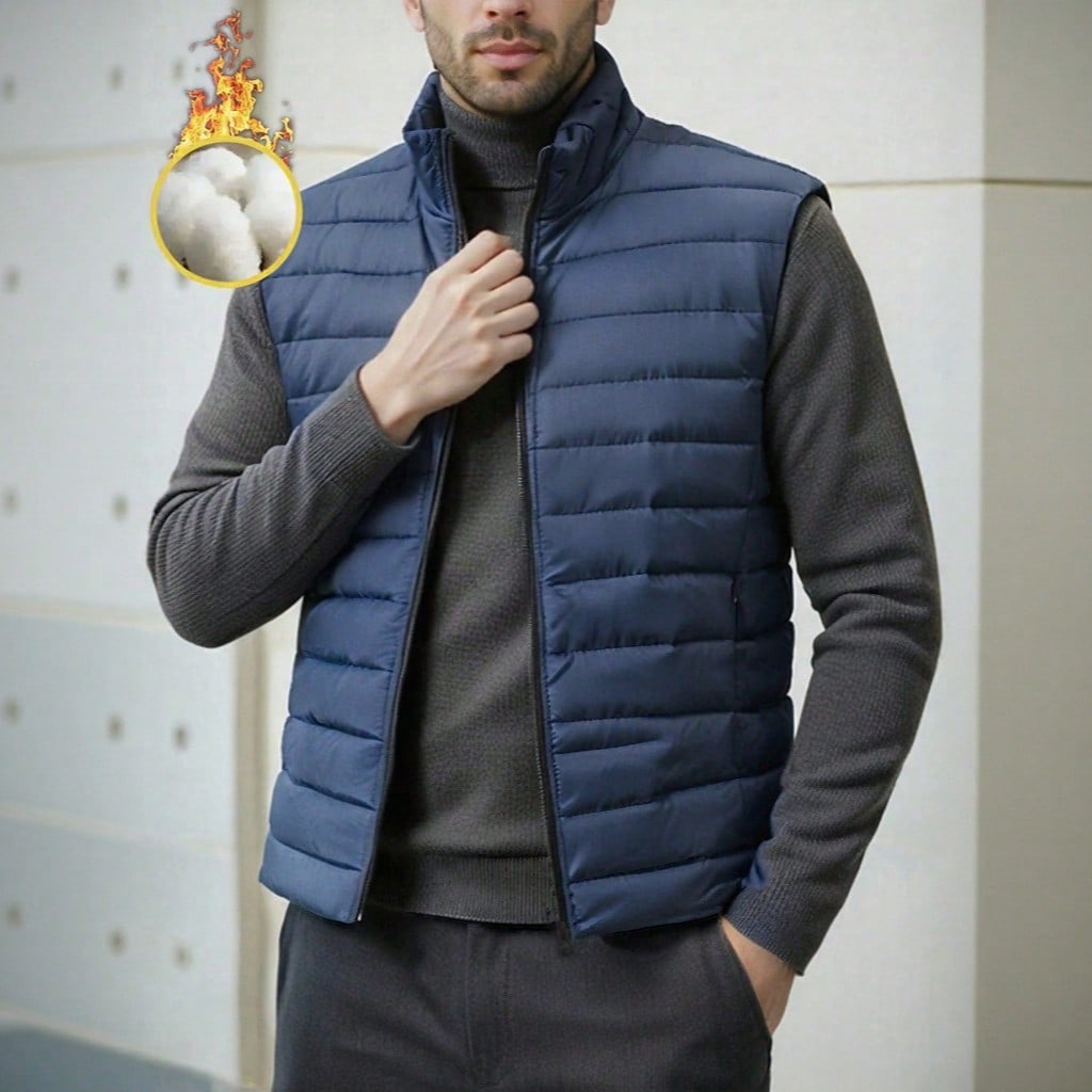 Chaleco acolchado sin mangas para hombre, ligero, con cremallera y cuello alto, casual, para otoño/invierno y deportes