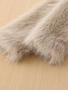 Girls Khaki Faux Fur Long Sleeve Jacket, Fashion Khaki Faux Fur Coat For Girls In Autumn/Winter