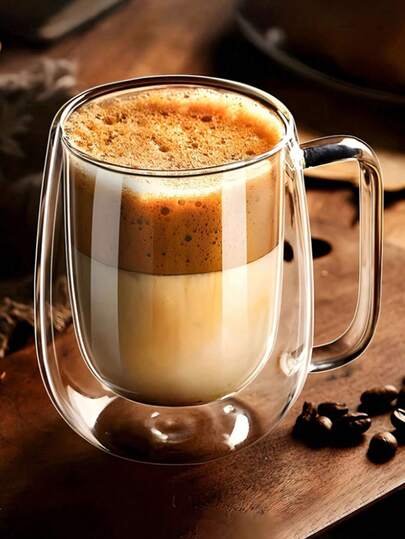 1pc High Borosilicate Glass Mug With Handle, Double Wall Insulated Milk/Coffee Cup, Heat-Resistant, High-Quality, Transparent, With Portable Handle, Suitable For Cappuccino, Latte, Tea, Hot & Cold Drinks, Ideal For Easter, Christmas, Birthday Parties, Back To School Season