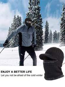 2Pcs Winter Knit Beanie Balaclava Hat Anti-Slip Touch Screen Mittens Set Thermal Ski Mask Cap Unisex For Women Men - Hat + Gloves - View 5