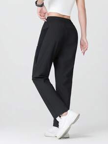 2pcs/Set Women Summer Ice Silk Sports Pants, Casual Elastic Fitness Yoga Straight Leg Trousers, Breathable Running Outdoor Mesh Pants Black Spring - Black - View 5