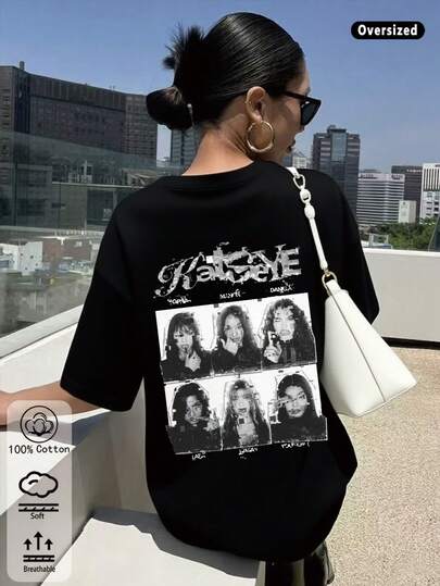 100% Coton T-shirt pour femmes, T-shirt motif groupe de filles KATSEYE, printemps/été, nouveau vêtement de sport pour femmes toutes saisons, Top court et respirant pour femmes