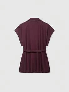 Women's Solid Color Lapel NeckTie Blended Jacket Spring - Burgundy - View 2
