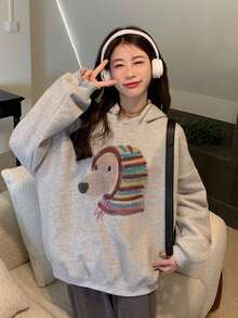 Vintage Print Loose Fit Sweatshirt - Grey - View 1