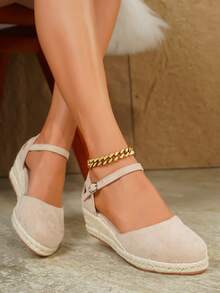Women's Elegant Strap Buckle Decor Wedge Heel Platform Shoes, Suitable For All Seasons - Apricot - View 6