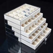 صندوق تخزين المجوهرات الشفاف متعدد الطبقات - منظم مكتبي ثماني الأضلاع مع فواصل مضفرة، مناسب لتخزين الخواتم والأقراط والقلائد والأساور - صندوق تخزين متعدد الاستخدامات للمنزل/المكتب، مصنوع من مواد بلاستيكية متينة
