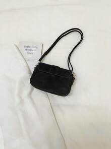 Túi vuông mini phong cách retro mới, dây đeo bằng kim loại và da trang trí, khóa gập, dây đeo dài có thể điều chỉnh, túi đeo chéo mềm mại, tối giản, màu trơn, nhẹ nhàng. - màu đen - Xem 4