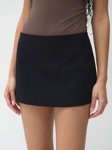 Women's Solid Color Low Waist Slit Sports Mini Skirt Black Spring - Black - View 7