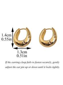 A Pair Of Gold French Retro Light Luxury Minimalist Plain Band Geometric Stud Earrings For Young Girls' Daily & Holiday Wear - Geometry - View 4