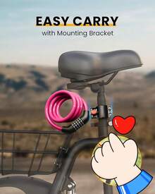 Bike Lock Cable With Combination,High Security 5-Digit Resettable Combination Bicycle Lock Anti-Theft, With Mounting Bracket For Bikes And Scooters - Pink-12mm - View 3