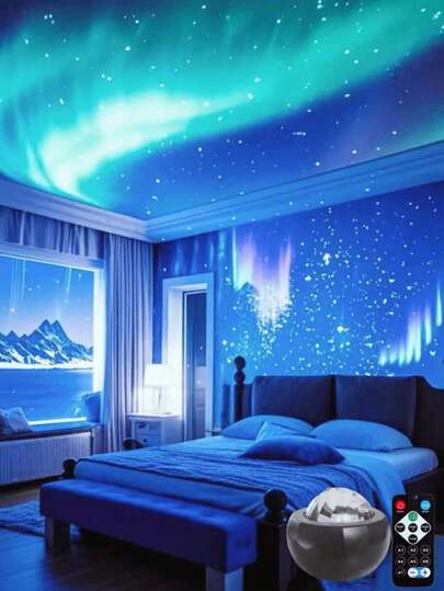 1pc Northern Lights Projection Lamp, RGB Color Changing, Remote Control, Suitable For Bedroom, KTV, Study, Room Atmosphere Light, Projection Lamp, Holiday, Gift, Nightlight, Book Light, Atmosphere Light, Projection Lamp, ABS Material