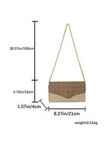 Dedoo PU Leather Dual-Color Letter Print Casual Shoulder Bag, Envelope Bag, Chain Shoulder Bag, Crossbody Bag, Fashionable & Versatile For Women - Khaki - View 3