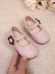 1 Pair Girls Floral Strap Comfortable Soft Sole Minimalist Fashion Princess Style Flat Shoes Suitable For Spring And Autumn - Pink - View 5