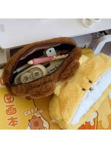 1pc Cute Plush Funny Cartoon Stationery Pouch, Minimalist Large Capacity Pencil Case, High-Quality Squirrel Design Stationery Organizer Bag, Coin Purse, Makeup Bag, Suitable For Middle And High School Students, Girls School Supplies - Brown - View 10