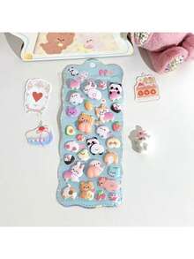 2/1片卡通3D立体浮雕钻石贴纸 - 可爱动物和食物图案，高光泽效果，色彩鲜艳，适用于DIY手工、剪贴簿、笔记本电脑、手机、水瓶、钻石艺术贴纸、趣味设计、高品质贴纸、装饰贴纸、创意装饰。[款式/颜色随机，可能存在轻微色差] - 粉色 - 查看 4