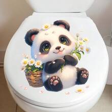 1pc Kids Bathroom Sticker Set - Happy Panda & Sunflower Toilet Seat Stickers, Removable Decor, Fun Potty Training Bathroom Refresh Vinyl Stickers - Cute Panda & Sunflower, Self-Adhesive Set, Suitable For Toilet Lid And Walls, Unique Home Gift Idea - Mischievous Panda Bathroom Stickers, Adorable Sunflower Toilet Seat Cover, Suitable For Pet Lovers And Fun Families - Multicolor - View 4