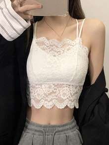 女士蕾丝拼接时尚百搭约会派对吊带背心 - 白色 - 查看 4