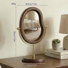 Wooden Vanity Mirror, Luxury Retro Style Rotating Makeup Mirror, Walnut Color, Suitable For Bedroom And Dorm - Multicolor - View 6