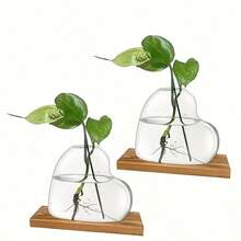 1 bình trồng cây thủy canh hình trái tim bằng thủy tinh có đế gỗ, lý tưởng để trang trí nhà cửa và văn phòng, giá đỡ ươm cây trong nhà, giá đựng cây thủy canh, bình thủy tinh trang trí. - Nhiều màu - Xem 12