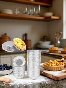 50/100个银色迷你派模具，一次性圆形挞皮，铝箔挞杯，适用于烘焙迷你鸡肉派、自制小蛋糕和乳蛋饼、甜点、纸杯蛋糕、布丁、开胃菜。铝箔模具，冷冻后可直接放入烤箱，适合家庭厨房使用。 - 彩色 - 查看 8