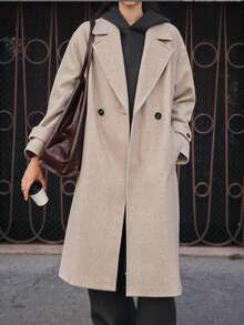 Áo khoác nữ dáng rộng, mềm mại, chất liệu len pha, thích hợp cho mùa Thu/Đông, phong cách thường ngày thanh lịch, phù hợp cho công sở. - Màu be - Xem 3