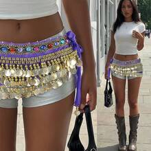 1pc Outfits Belly Dance Glitter Sequins Tassel Skirts, Fashionable Dancing Waist Belt Skirts For Belly Dance - Multicolor - View 2