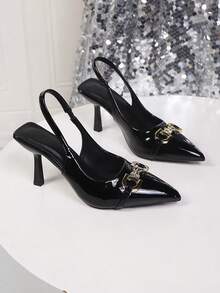 Women's High Heel Pumps, Spring New Pointed Toe High Heels, Sexy Stiletto Black Patent Leather Sandals, 2-In-1 Shoes, Black High Heel Sandals - Black - View 6