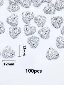 100/50pcs Heart-Shaped Flat Rhinestones, Resin Crystals, Suitable For DIY Crafts, Bags, Clothing Decoration (12mm) - Heart Silver - View 6
