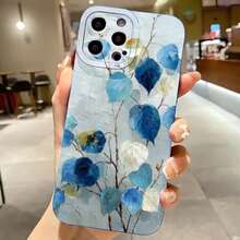 2026 nueva funda de teléfono esmerilada, funda de teléfono con estampado de hojas azules y flores blancas para  17 15 Pro Max  17 14 Pro  17 13  17 12  Galaxy S23 S22 S21 S20 protector de teléfono funda de pareja regalo para novio novia día de San Valentín regalo de cumpleaños - Blanco antiguo - Ver 4
