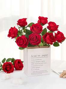 3/5/10 piezas/5 paquetes/4 piezas/1 ramo Rosas rojas artificiales para ramo de novia, rosas falsas para decoración, adecuadas para regalo del Día de San Valentín, fiesta de boda, decoración del hogar, regalo de cumpleaños, decoración interior/exterior, relleno de jarrón, regalo para mujer, regalo de cumpleaños, decoración del hogar en la sala de estar, accesorios del hogar, flores artificiales - lacre - Ver 7